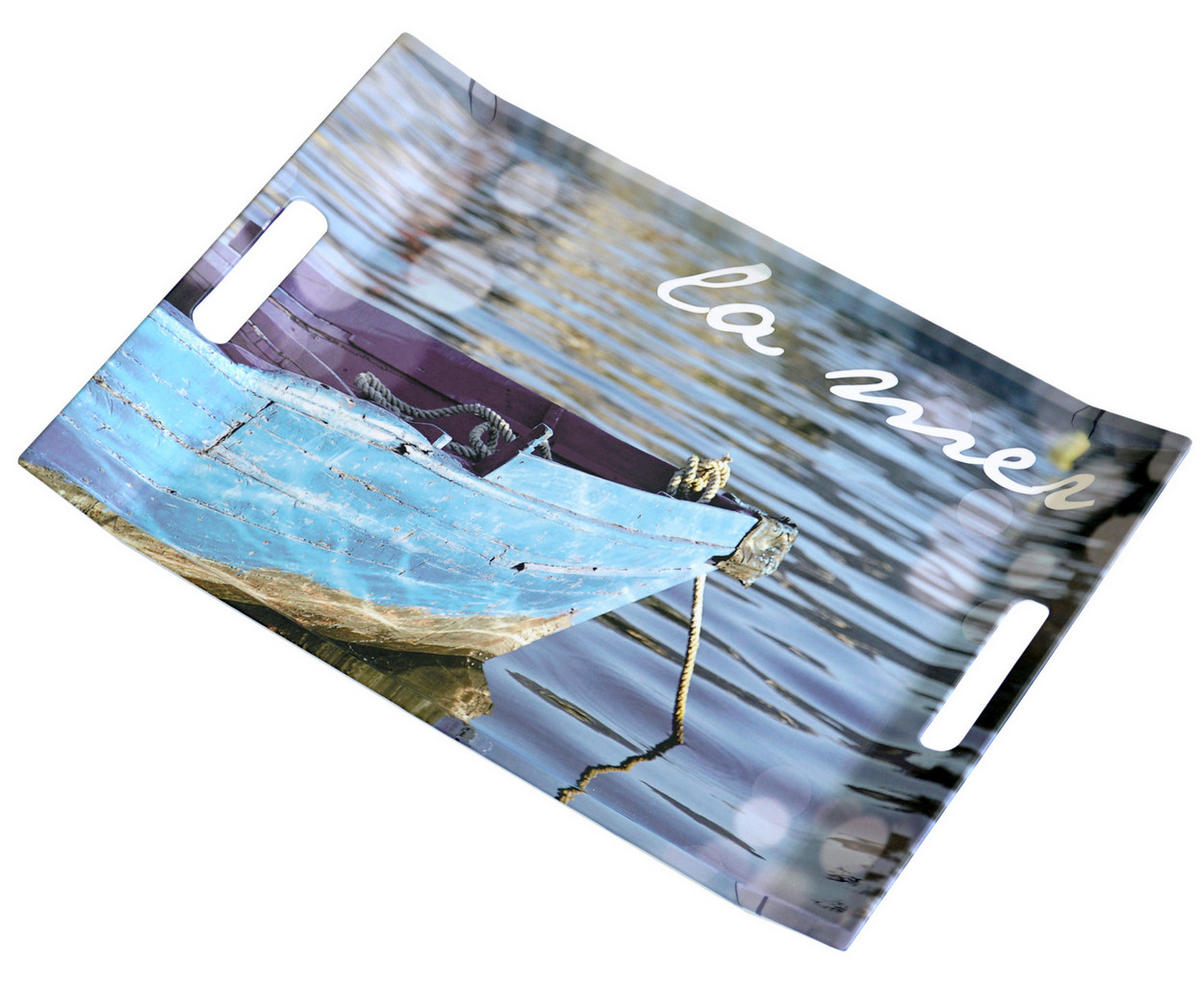 TABLETT Meer, rechteckige Serviertablett mit Griff 47x31 cm - Blau, Kunststoff (31/3/47cm) - Lashuma
