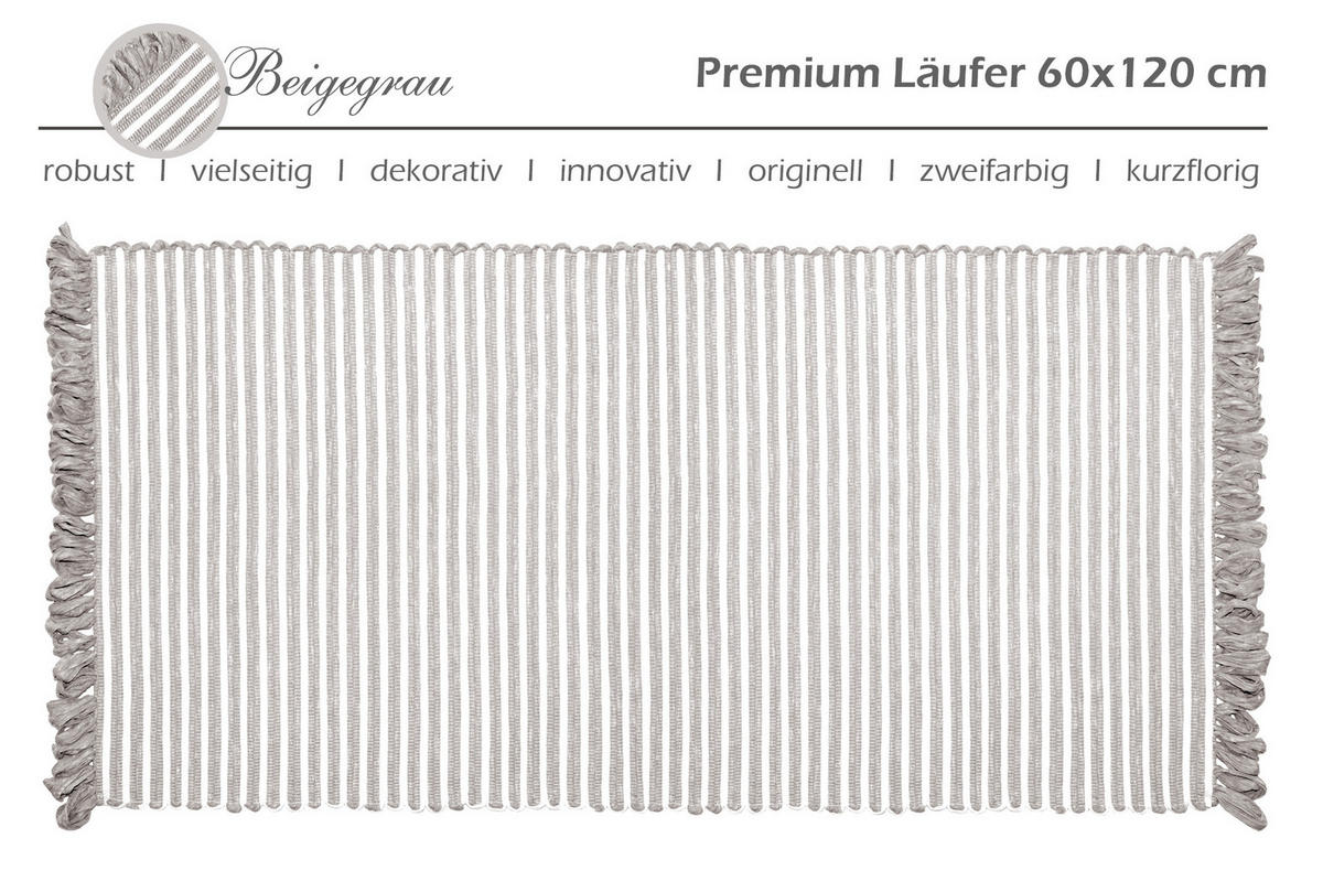 HANDGEWEBTER Läufer 60x120 cm Beige Grau - Graubraun, Naturmaterialien/Textil (60/120cm) - Lashuma