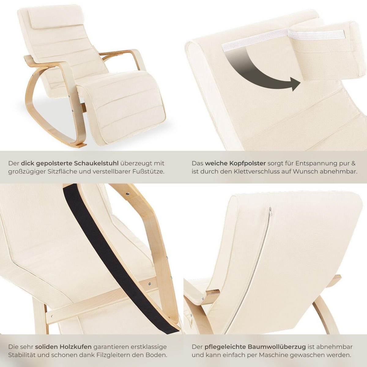 SCHAUKELSTUHL Onda,67 x 115 x 86 cm,beige - Beige, Holz (115/86/67cm) - tectake