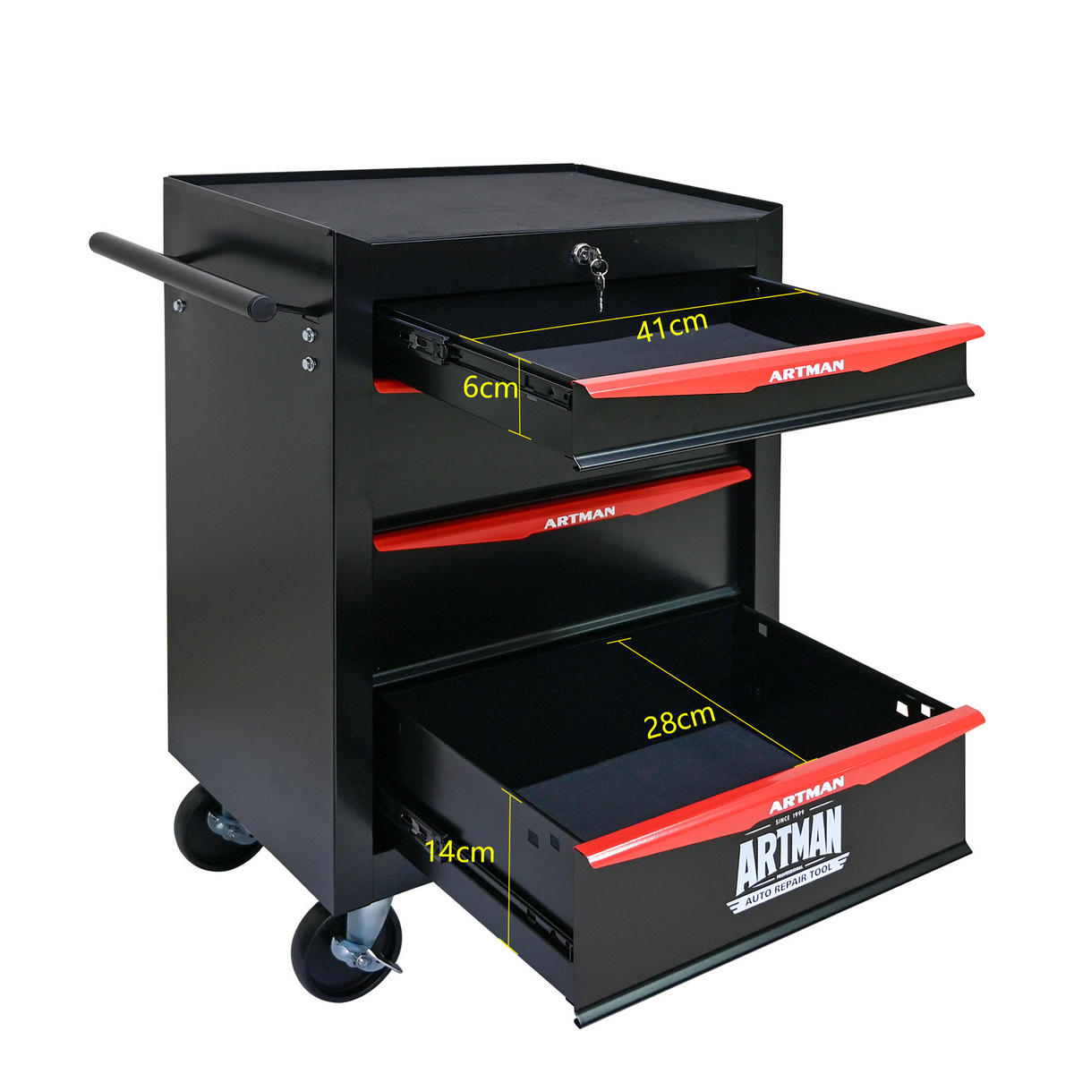 KOMBINATIONS-WERKZEUGKASTEN – 4 Schubladen – 508 mm (20 Zoll) – Farbgebung: Schwarz und Rot - Multicolor, Metall (33/77.5/60cm) - DCA