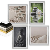WANDBILDER 4er Set - 50x50 cm & 40x60 cm Silberner Rahmen - Ein entspannter Buddha am Strand - Silberfarben, Kunststoff (50/50cm) - ArtPrintCave