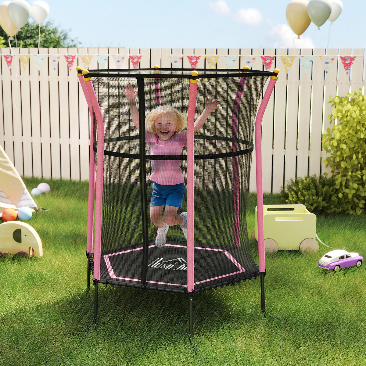 KINDER Trampolin Ø163,5 cm, Trampolin für Kinder 3-10 Jahre, Gartentrampolin - Rosa, Kunststoff/Metall (163.5/163.5cm) - HOMCOM