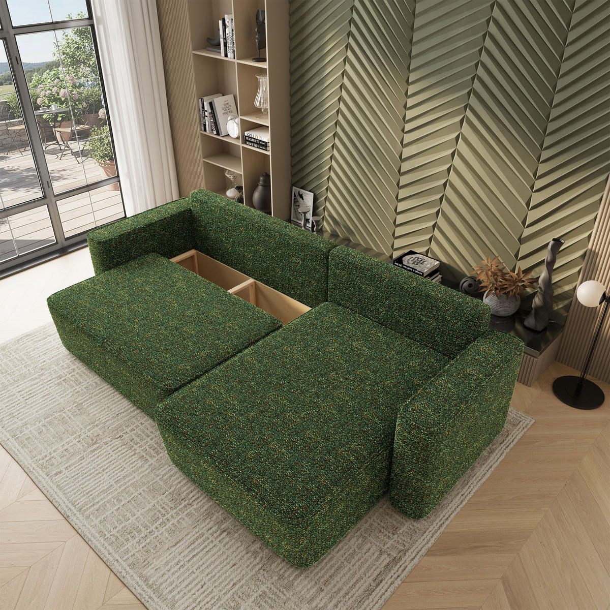 ECKSOFA BELARO BL Grün Chenille mit Schlaffunktion - Grün, Holz/Textil (280/162cm) - MASSENO