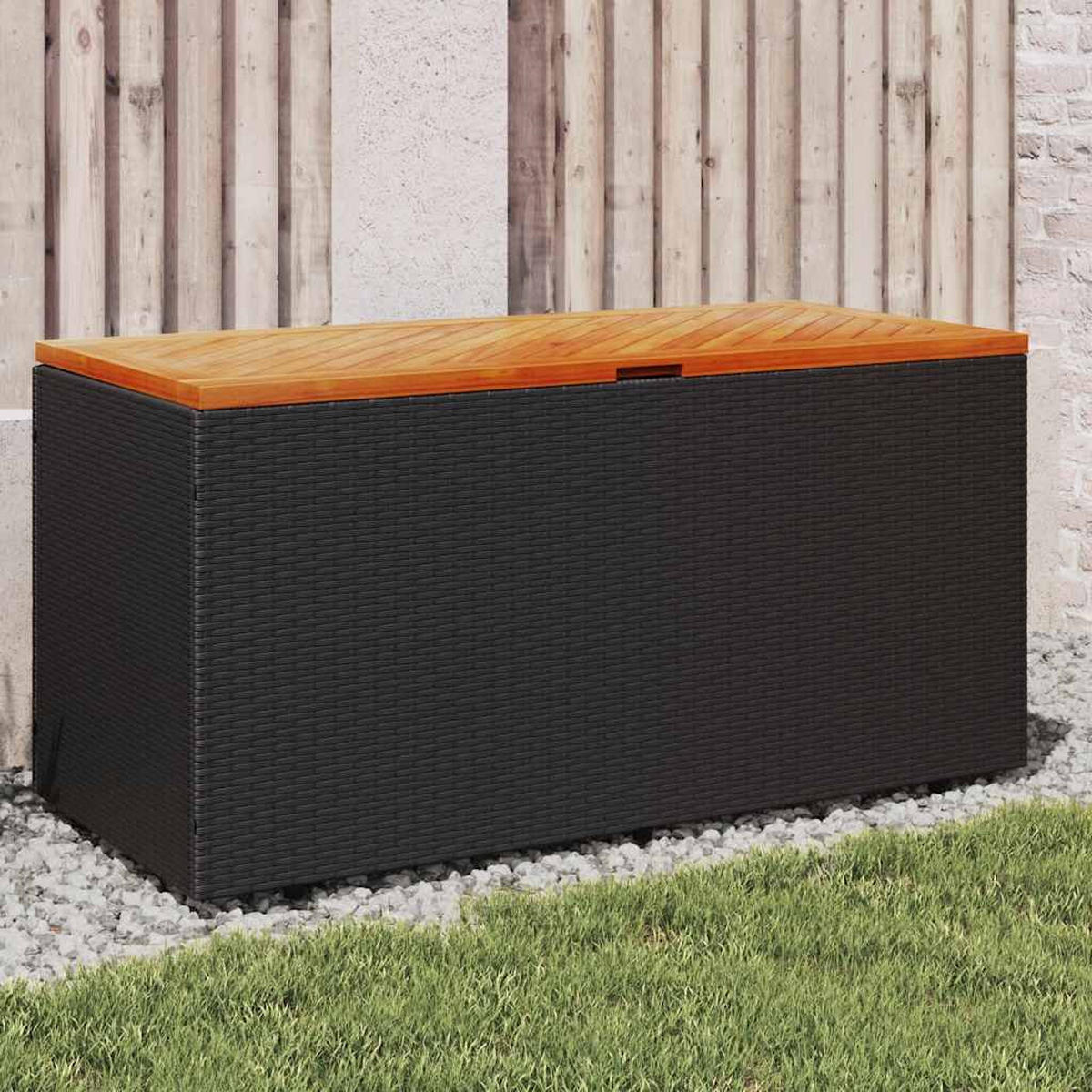 GARTENTRUHE Schwarz 110/50/54 Cm Poly Rattan Akazienholz - Schwarz, Kunststoff (110/54/50cm) - vidaXL