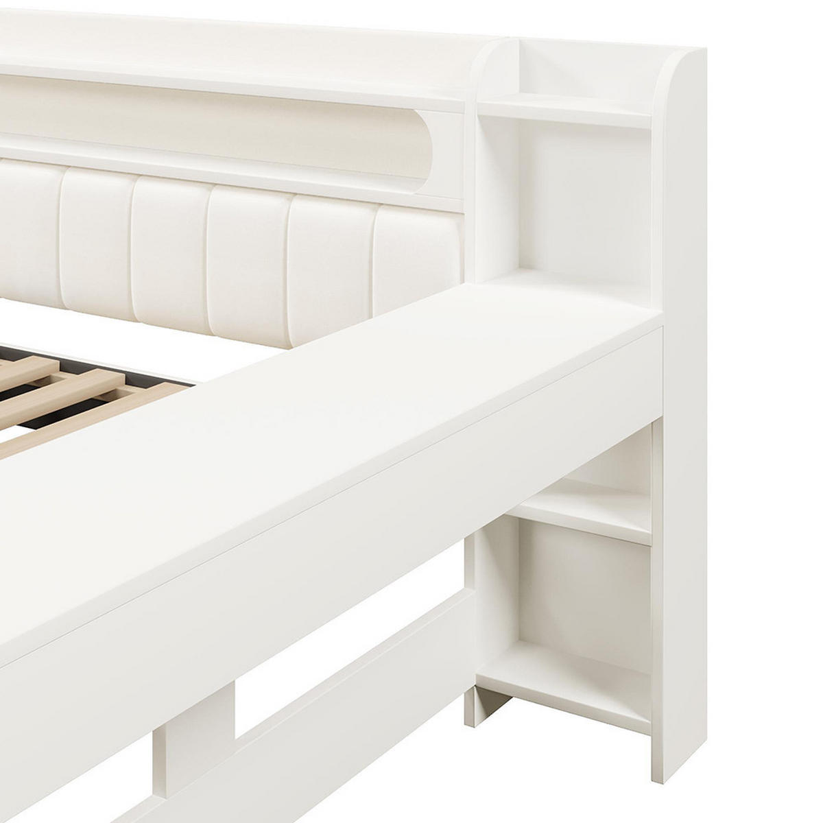 POLSTERBETT 140x200 cm mit Schreibtisch in weiß - Weiß, Holz (140/200cm) - KOMHTOM