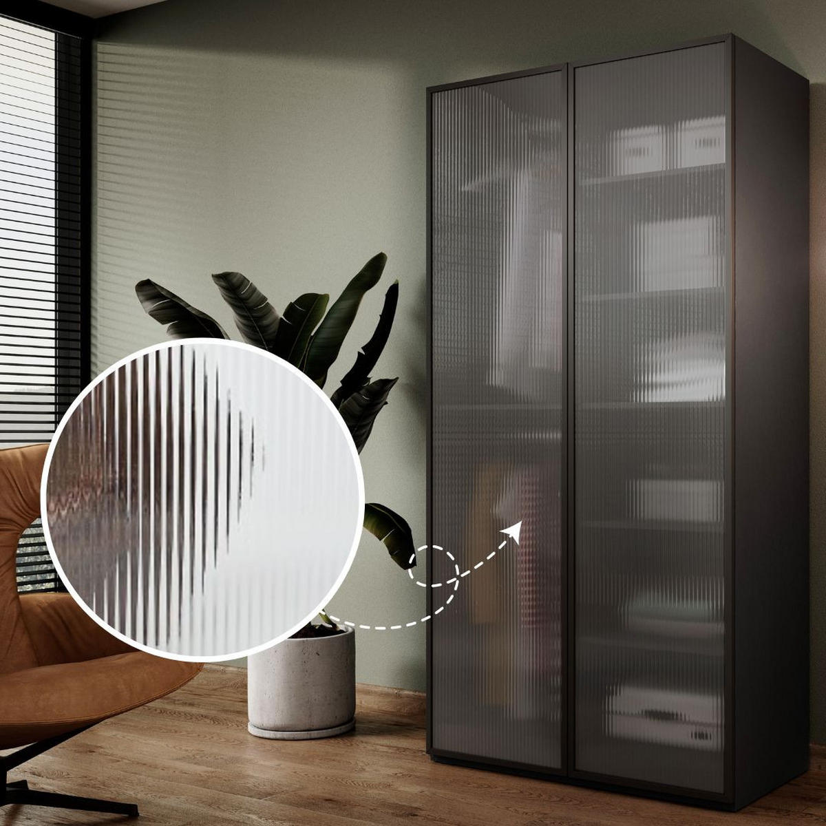 KLEIDERSCHRANK Sandbox Flutes Schwarz, Drehtürenschränk mit LED - Schwarz, Holzwerkstoff (101/200/51cm) - Bettso