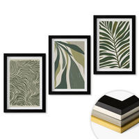 WANDBILDER 3er-Set - 20x30 cm Schwarzer Rahmen - Blätter mit wellenförmigen grünen Linien - Schwarz, Kunststoff (20/30cm) - ArtPrintCave