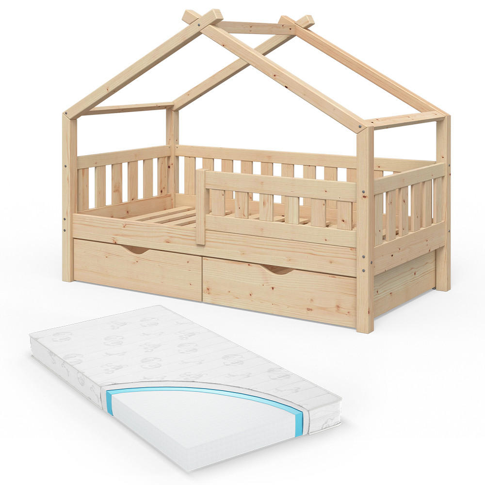 HAUSBETT Design Braun 80x160 cm mit 2 Schubladen und Matratze - Braun, Holz (80/160cm) - VitaliSpa
