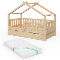 HAUSBETT Design Naturholz 80x160 cm mit 2 Schubladen und Matratze - Braun, Holz (80/160cm) - VitaliSpa