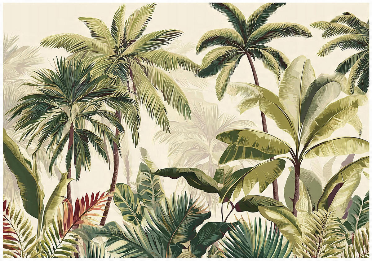 FOTOTAPETE Blätter Grün Dschungel Natur Wohnzimmer 250x175 - Multicolor, Papier (250/175cm) - Wallarena