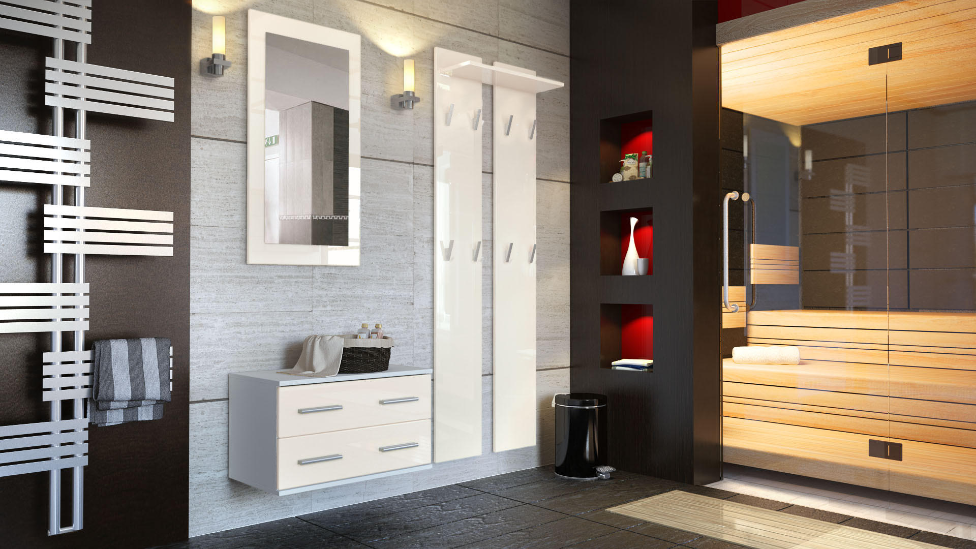 GARDEROBE Kioto Front in Creme Hochglanz - Creme, Holzwerkstoff (170/200/35cm) - Vladon