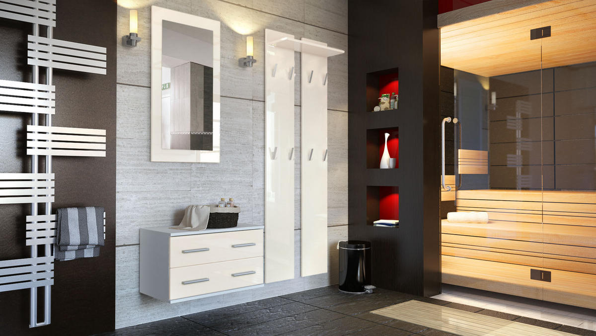 GARDEROBE Kioto Front in Creme Hochglanz - Creme, Holzwerkstoff (170/200/35cm) - Vladon