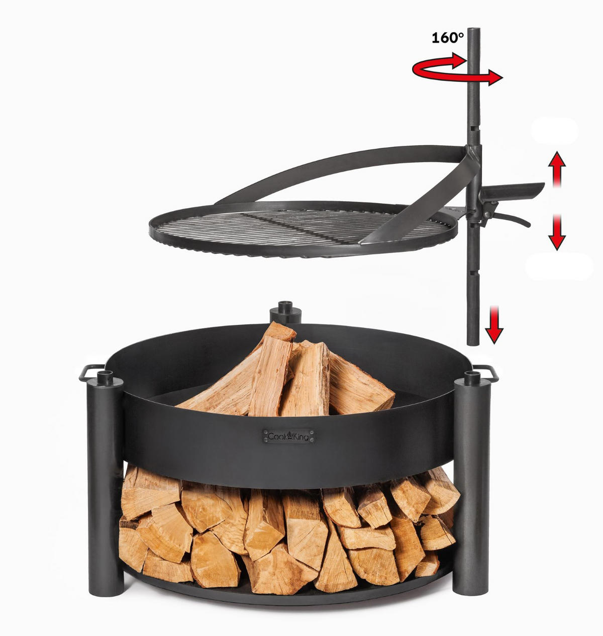 FEUERSCHALE-SET Washington Stahl Ø 80 cm mit Grillrost Ø 60 cm - Schwarz, Metall (80/110/80cm) - Mr. Deko