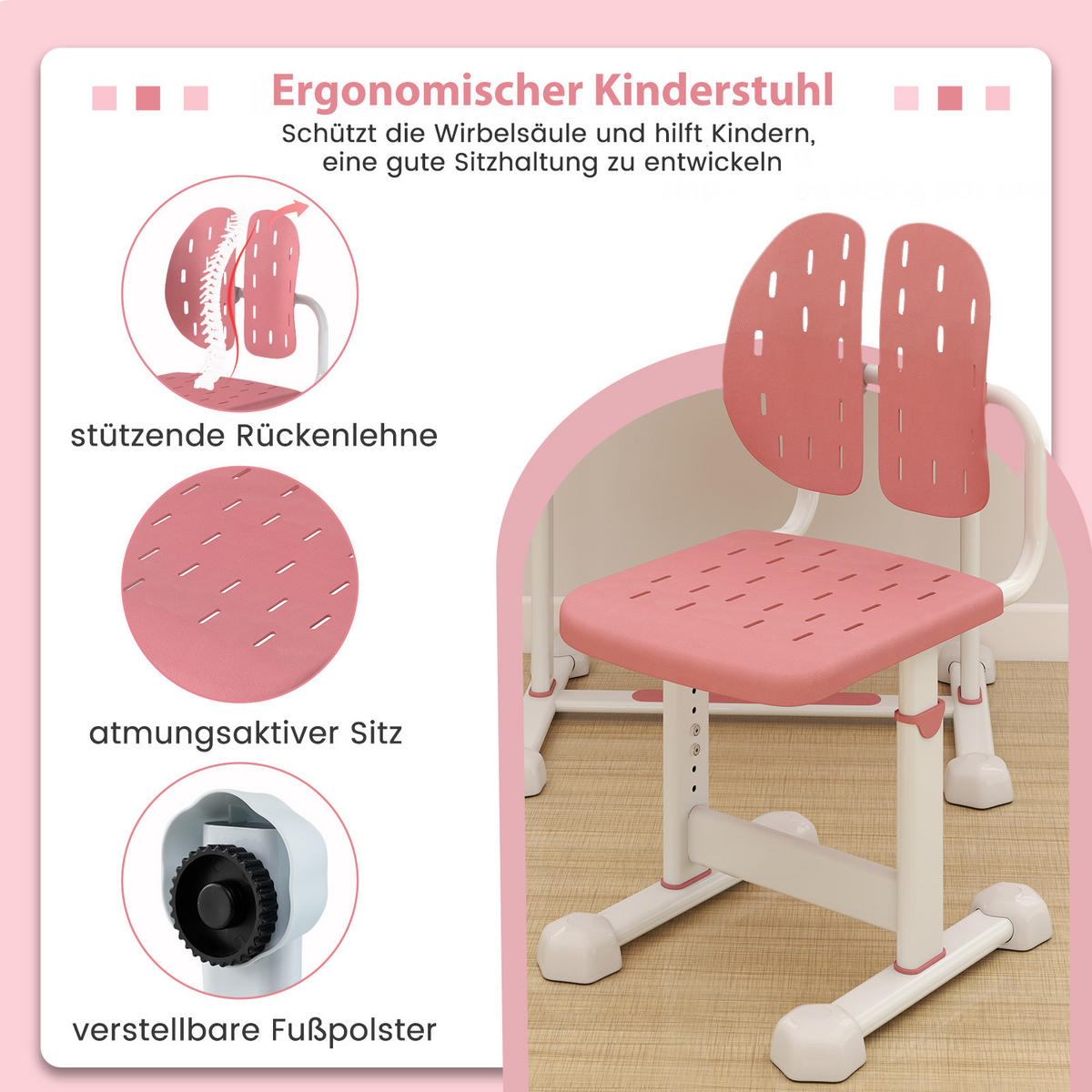 KINDERSCHREIBTISCH mit Stuhl Rosa(2-tlg) - Pink, Metall (80/83/50cm) - COSTWAY