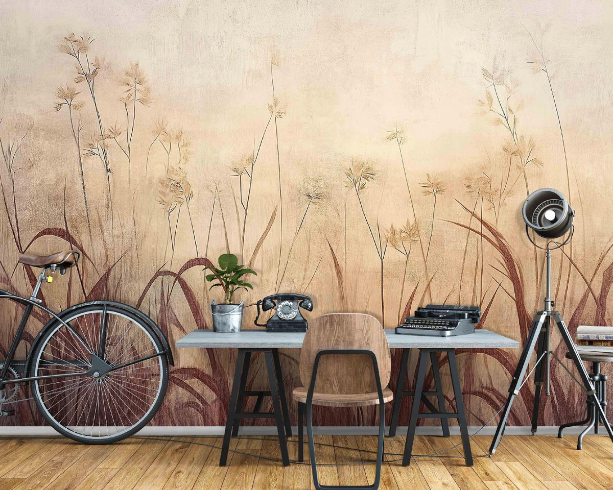 FOTOTAPETE Gras Boho Wohnzimmer 300x210 - Multicolor, Papier (300/210cm) - Wallarena