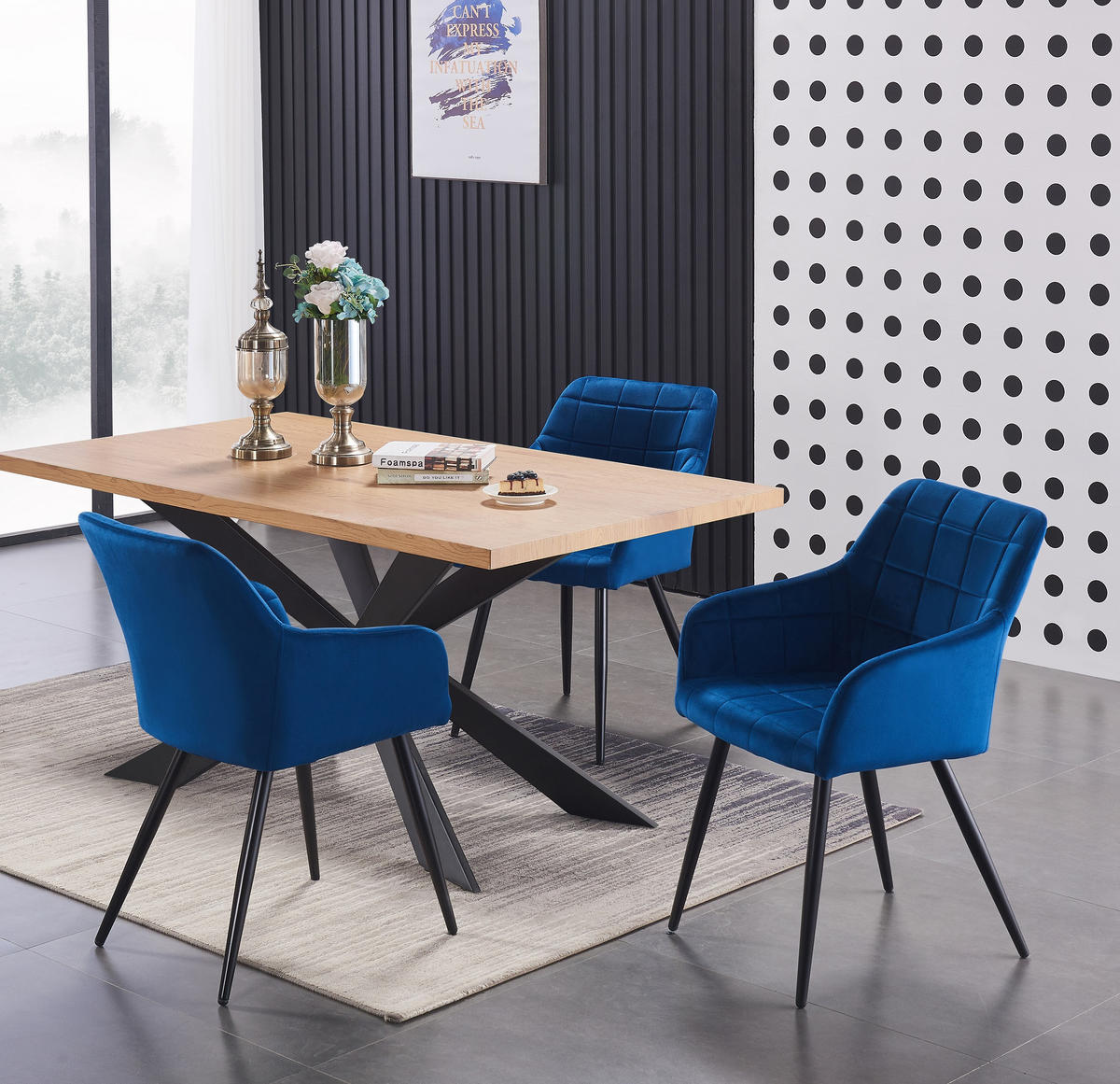 ESSZIMMERSTUHL Samt 6-teilig Blau - Blau, Metall (55/82/59cm) - Life Interiors