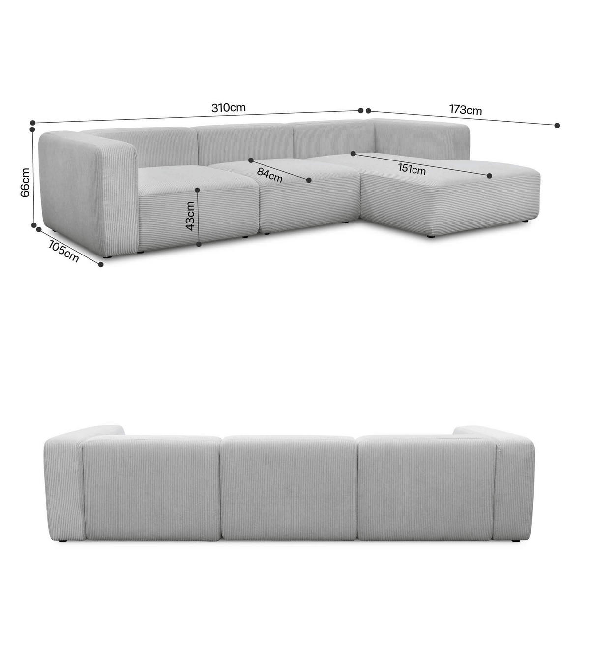 ECKSOFA modular Cubo 4-Sitzer - Grau, Textil (314/179cm) - Mokebo