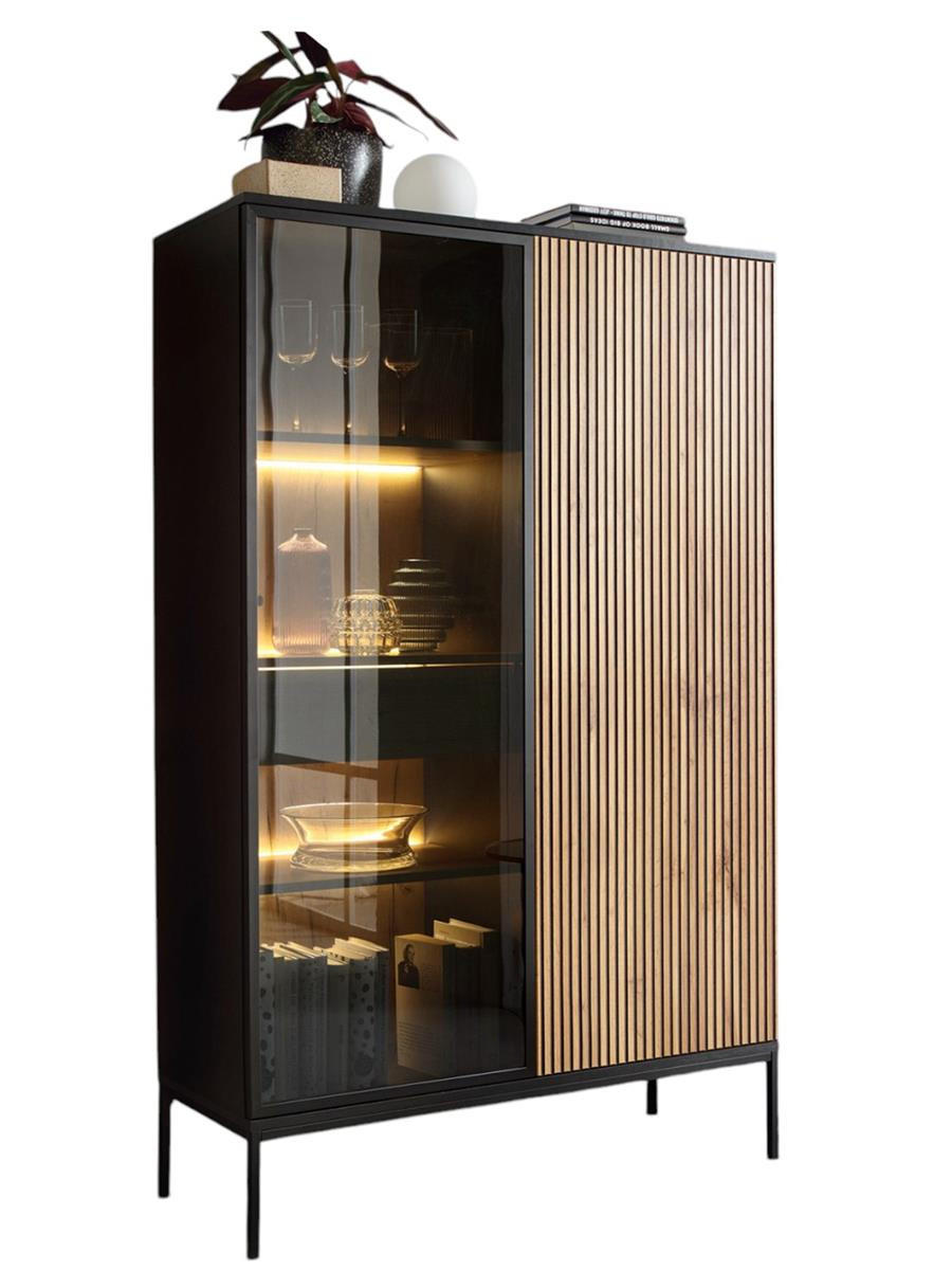 Compleo24 Standvitrine Eiche Wotan 104x166x39 cm