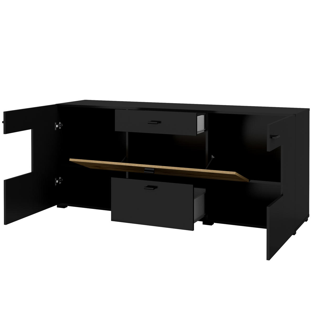 SIDEBOARD CORRADO 165/71/39 cm mit 2 Schubladen und 2 Türen Schwarz - Schwarz, Holzwerkstoff (165/71/39cm) - MASSENO