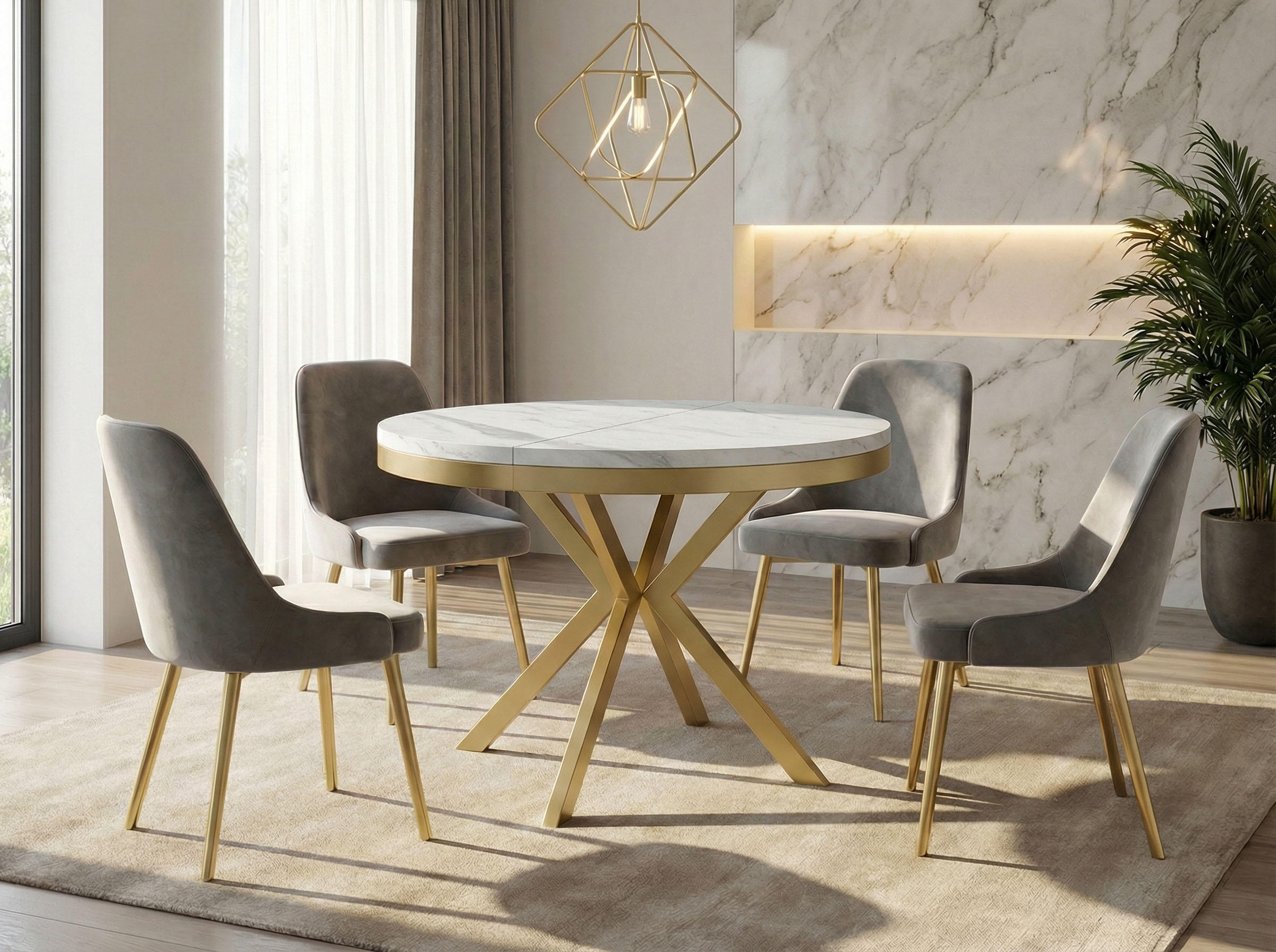 Thumbnail - WFL Group Esstisch, Ecru, Holzwerkstoff, 8-Sitzer, Rund,Rund, 90x76x90 cm, Esszimmer, Tische, Esstische