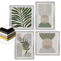WANDBILDER 4er Set - 50x50 cm & 40x60 cm Silberner Rahmen - Abstrakte Blätter im Boho-Stil - Silberfarben, Kunststoff (50/50cm) - ArtPrintCave