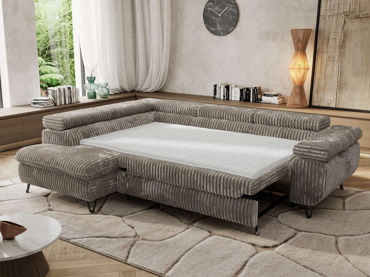 ECKSOFA PABLO L Grau Cord - Links Seite mit T25 Topper - Schwarz/Grau, Textil/Metall (208/273cm) - MKS