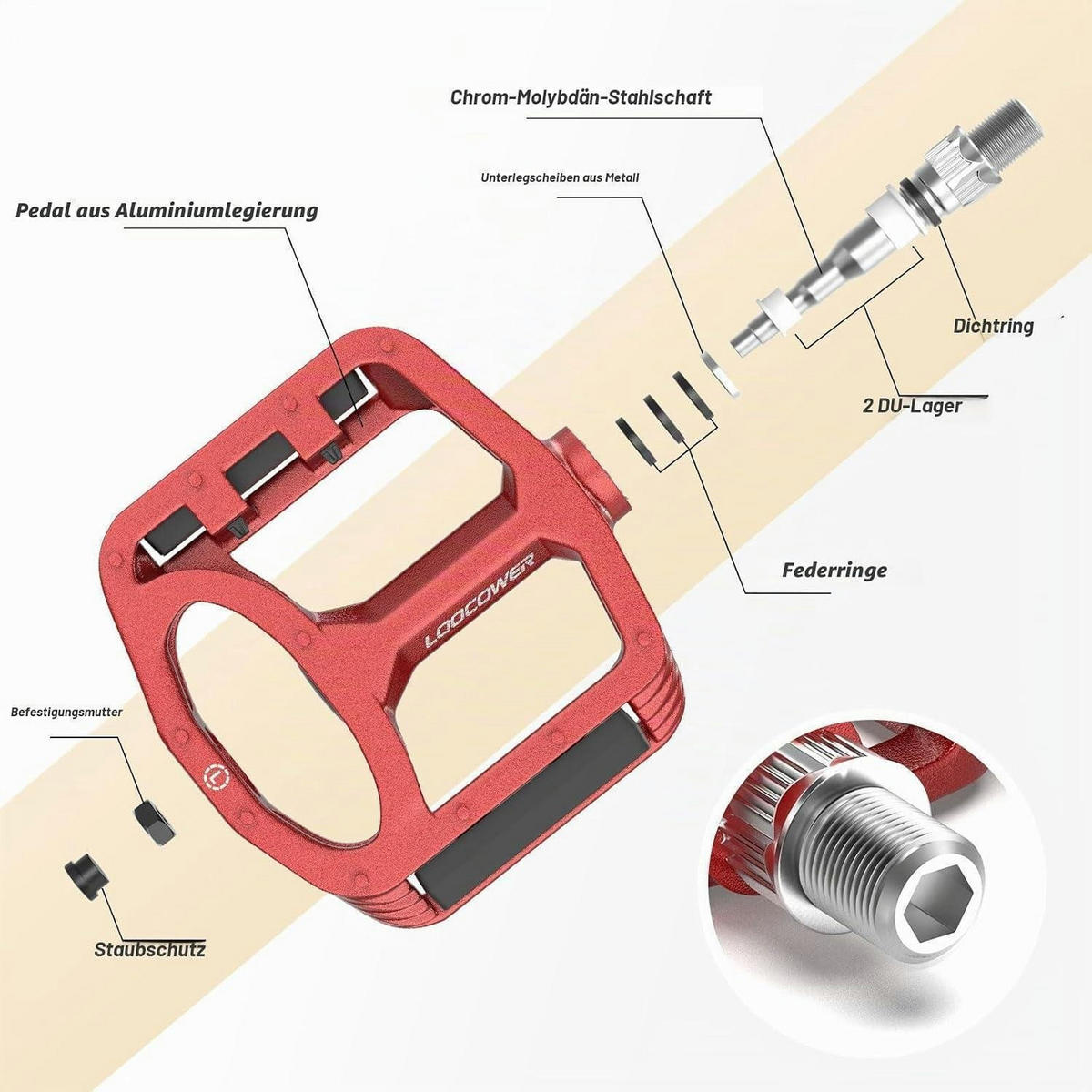FAHRRADPEDALE Aluminium Rot mit Reflektoren - Rot, Metall (10/1.5/12cm)
