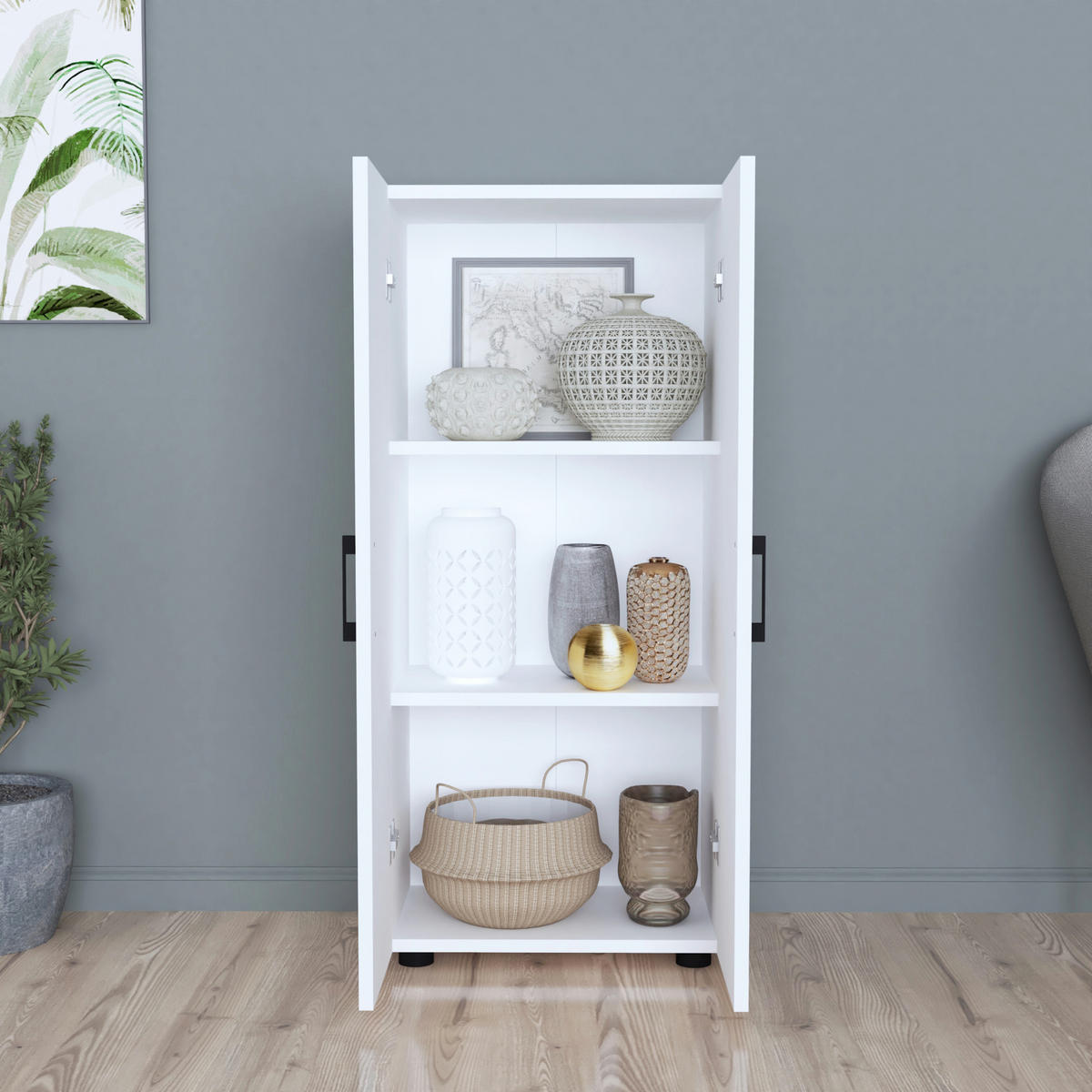 MEHRZWECKSCHRANK Åsnes - Weiß, Holzwerkstoff (49/108/32cm) - [en.casa]