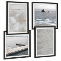 BILDER SET 4er Set - 50x50 cm & 40x60 cm Schwarzer Rahmen - Abstraktes Design, moderne Texturen - Schwarz, Kunststoff (50/50cm) - TULUP