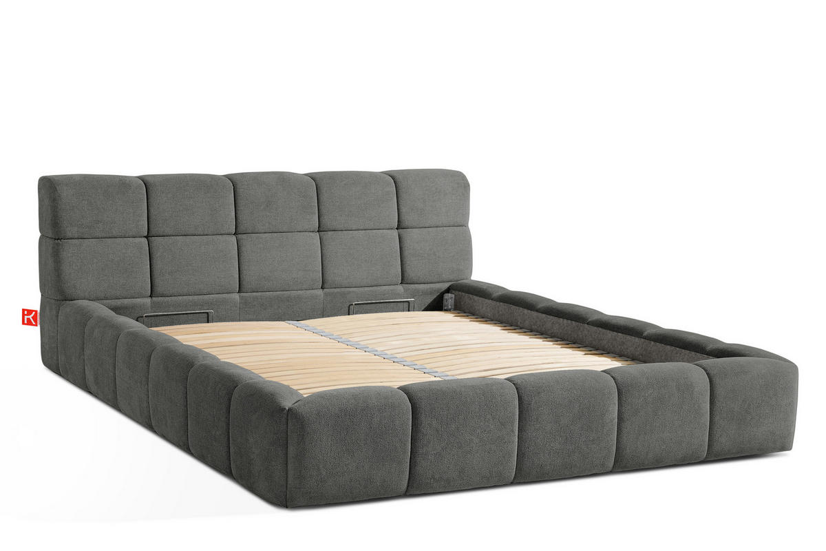 POLSTERBETT AERI 140/160/180/200 mit Rahmen und Bettkasten, grau - Grau, Holz/Holzwerkstoff (180/200cm) - KONSIMO®