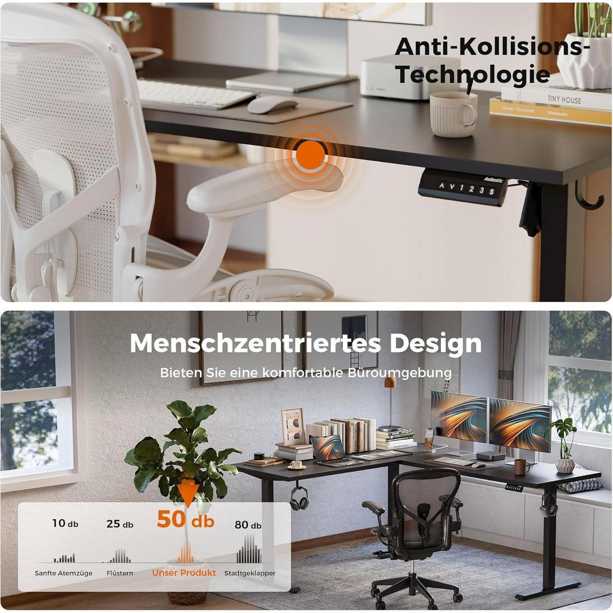 SCHREIBTISCH L-förmig höhenverstellbar Schwarz 150 x 125 cm - Schwarz, Metall (150/60/75cm)