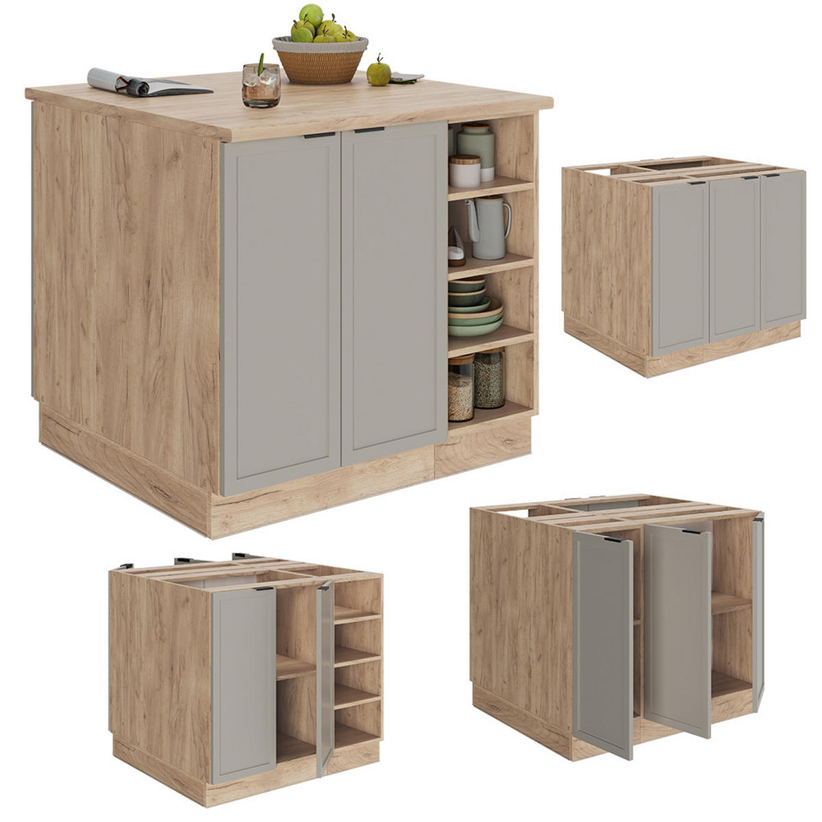 KÜCHENINSEL Fame-Line GrauBeige 90 cm ohne AP - Honigeiche/Grau, Holzwerkstoff (90/82/60cm) - Vicco