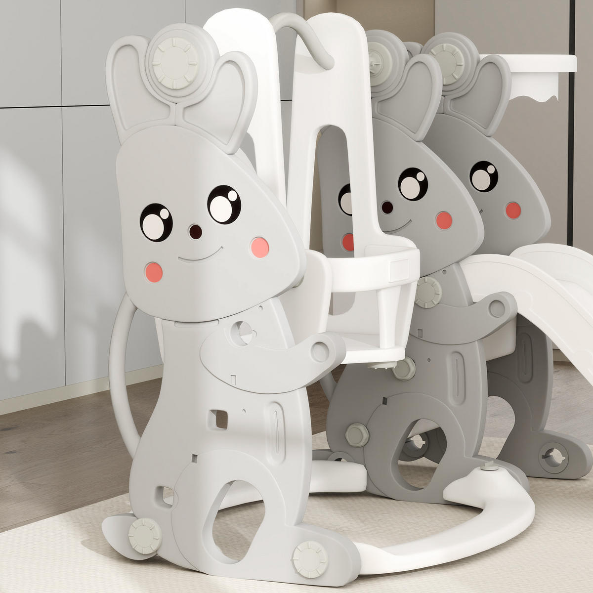 KINDERSCHAUKEL MIT RUTSCHE, Grau, Kunststoff - Grau, Kunststoff (147.5/107/160cm) - AIYAPLAY