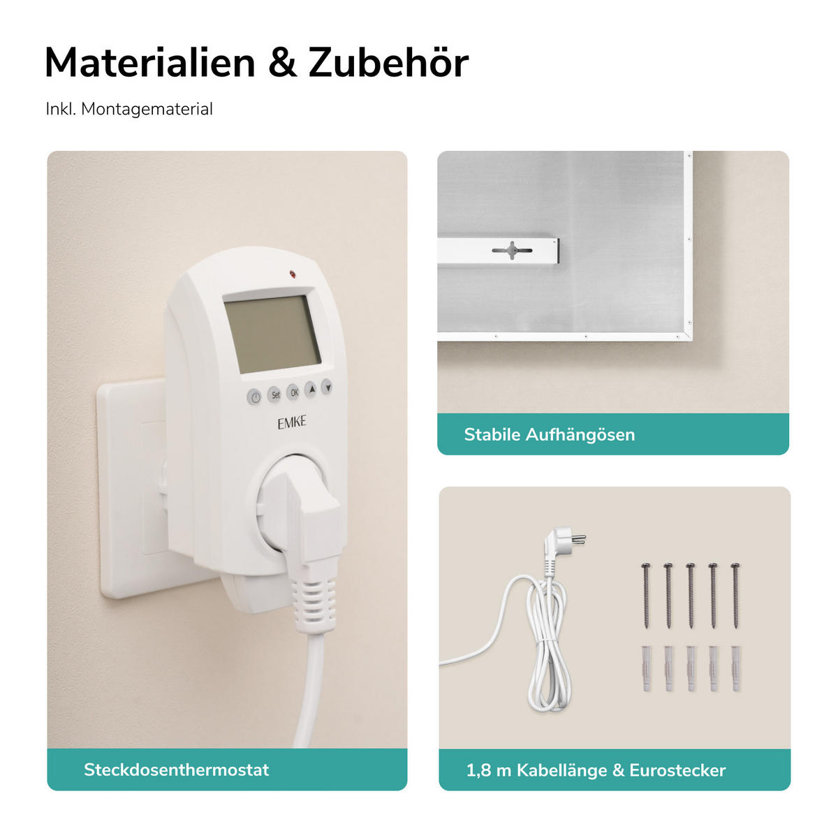 WANDKONVEKTOR Elektrisch mit modernem Landschaftsmotiv, WLAN App Steuerung, Thermostat, 119,5/59,5/1,8 cm - Weiß, Kunststoff/Metall (119.5/59.5/1.8cm) - EMKE