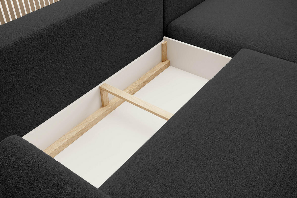 ECKSOFA BONO Stilvolles Sofa mit Schlaffunktion, Robuste Holzfüße, Elegante Armlehnen, Tiefe Sitzfläche 226x164x88cm, Linke, Schwarz - Schwarz, Holz/Textil (164/226cm) - DomoHome