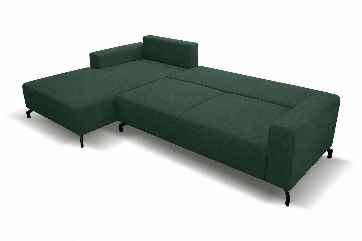 ECKSOFA Aspen in L-Form, Coach mit Schlaffunktion, Farbe: Grün, Velourstoff, Ottomane Links - Grün, Textil (187/312cm) - VENASI MÖBEL