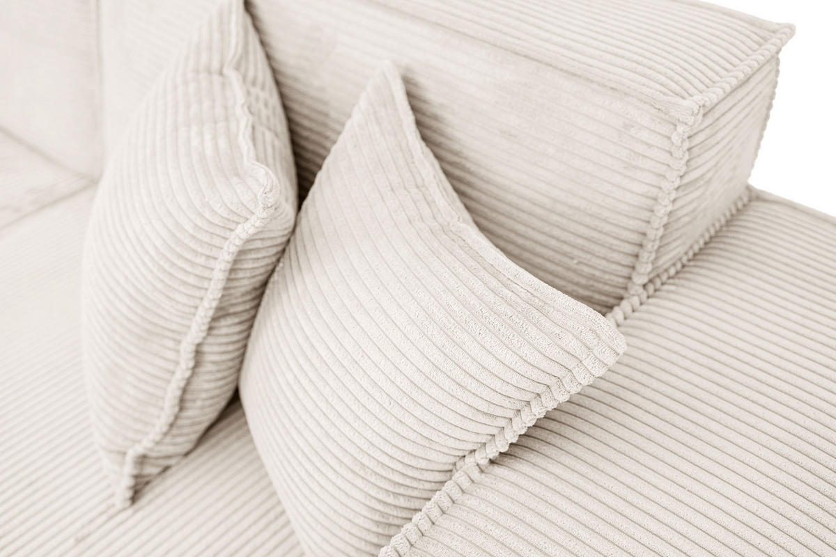 ECKSOFA Hana Loft 3-Sitzer Ecke Rechts, Cordstoff Chenille, Creme 241/80/168 cm - Creme/Schwarz, Textil/Metall (241/168cm) - WFL GROUP