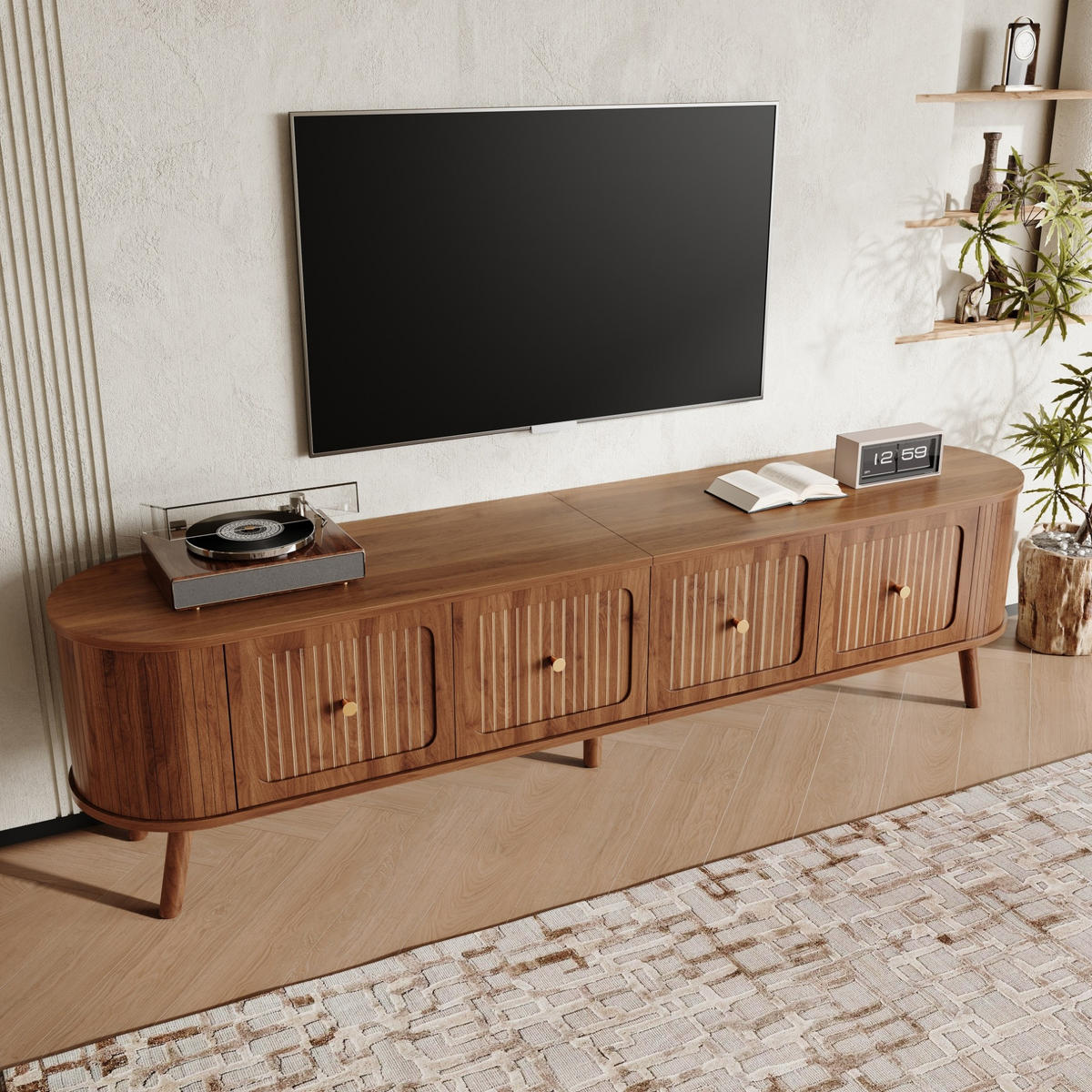 TV-SCHRANK 180/38/47 cm mit Klapptüren und Stauraum, Vintage-Design mit Holzbeinen, Nussbaum - Braun, Holzwerkstoff (180/47/38cm) - Redom