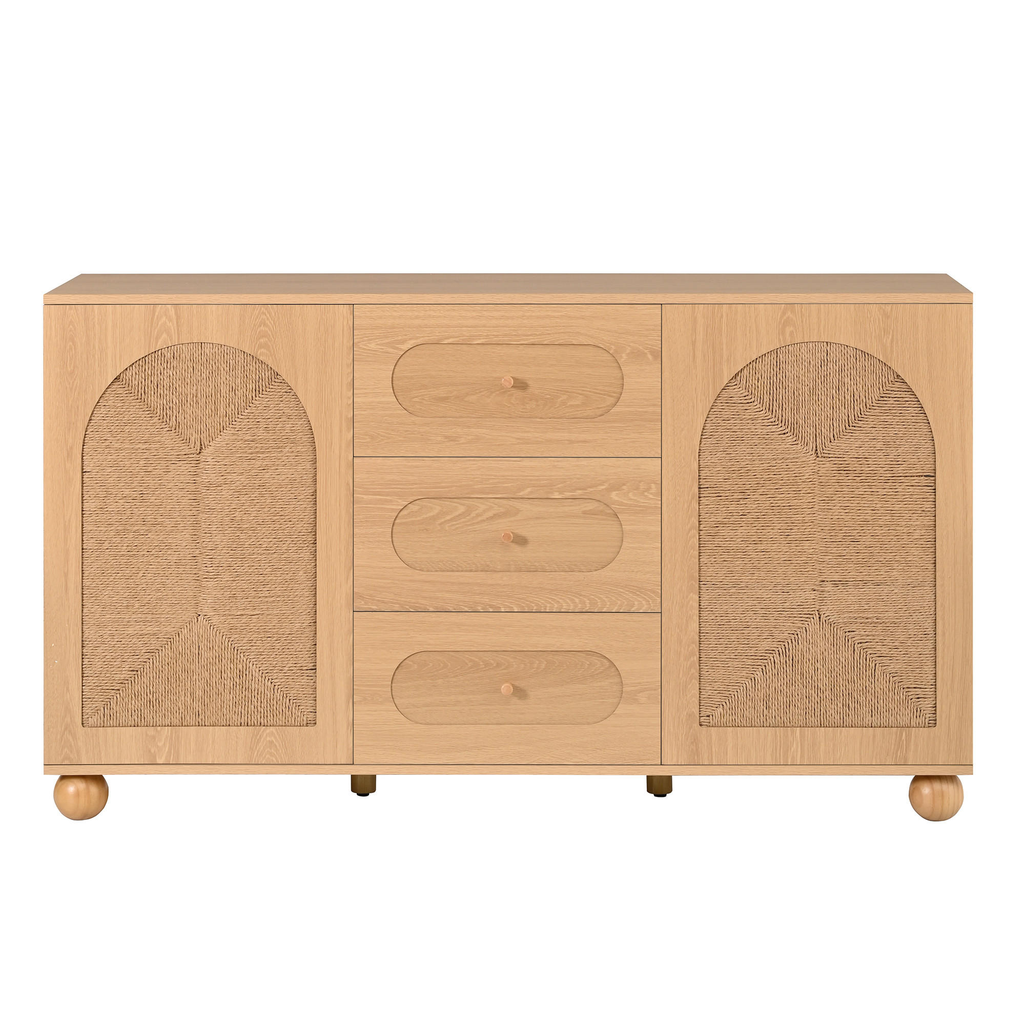 SIDEBOARD Seilgeflecht Türen 3 Schubladen Kieferfüße Modern - Naturfarben, Holzwerkstoff (140/80/40cm) - FLIEKS
