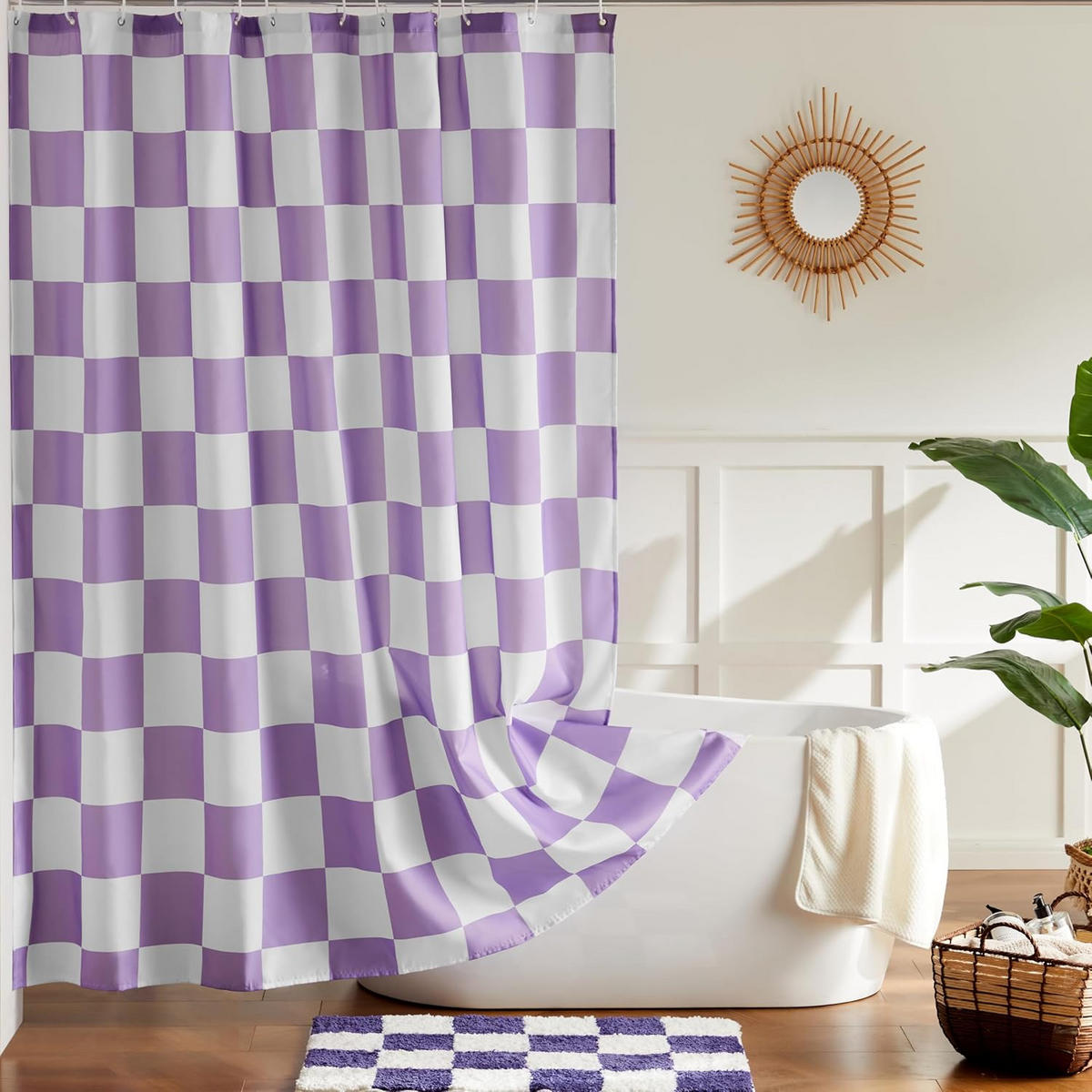 DUSCHVORHANG Karierter 180 x 180 cm - Lila, Textil (180/180cm) - Kaket