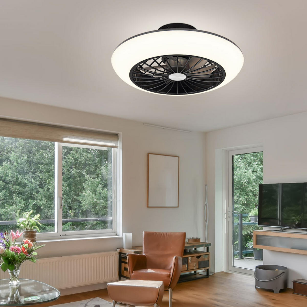 LED DECKENLEUCHTE LAFEE Schwarz Memory - Schwarz, Metall (30/30/10cm) - Globo Lighting