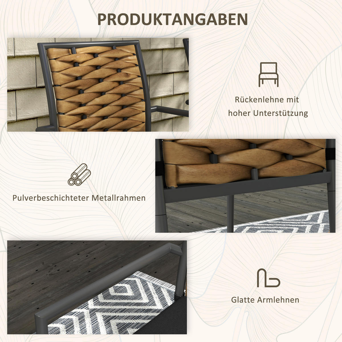 GARTENMÖBEL Set, Stahl, Schwarz - Schwarz, Kunststoff/Metall - Outsunny