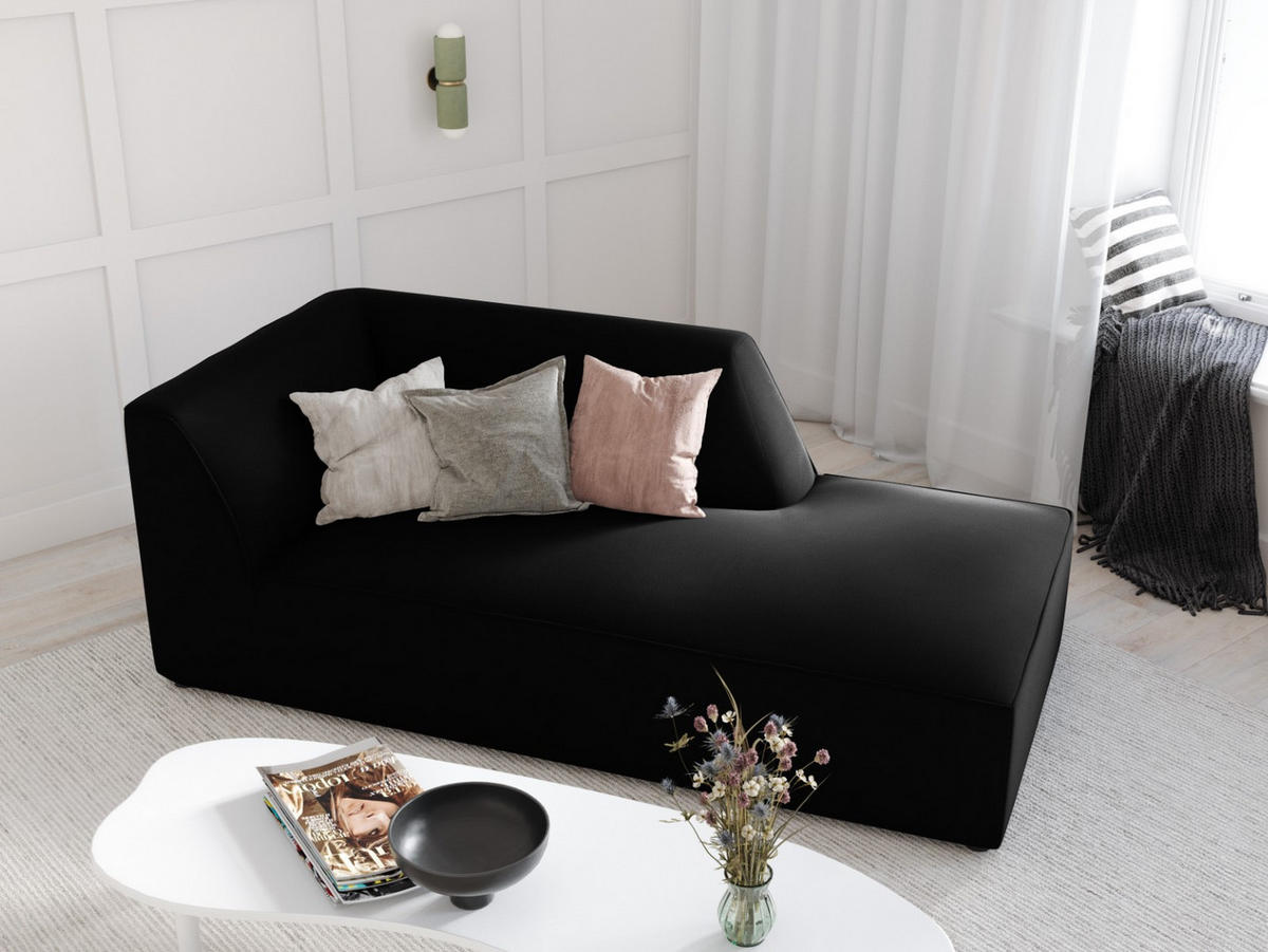 CHAISELONGUE rechts Ruby aus Samt schwarz - Schwarz, Textil (93/69/180cm) - Micadoni