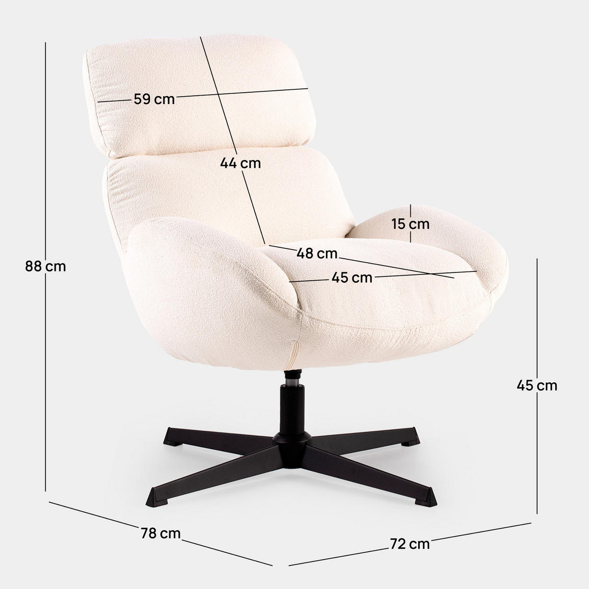 DREHSTUHL Rik Beige 72 cm x 88 cm - Beige, Textil (72/88/78cm) - Klast Home