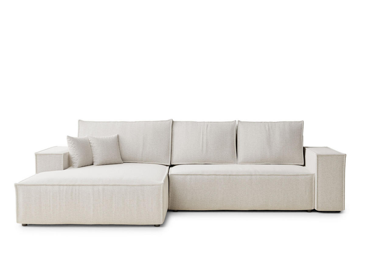 ECKSOFA Maze Hellbeige Webstoff - Links Seite - Creme/Schwarz, Holz/Holzwerkstoff (185/294cm) - Maison de Reve