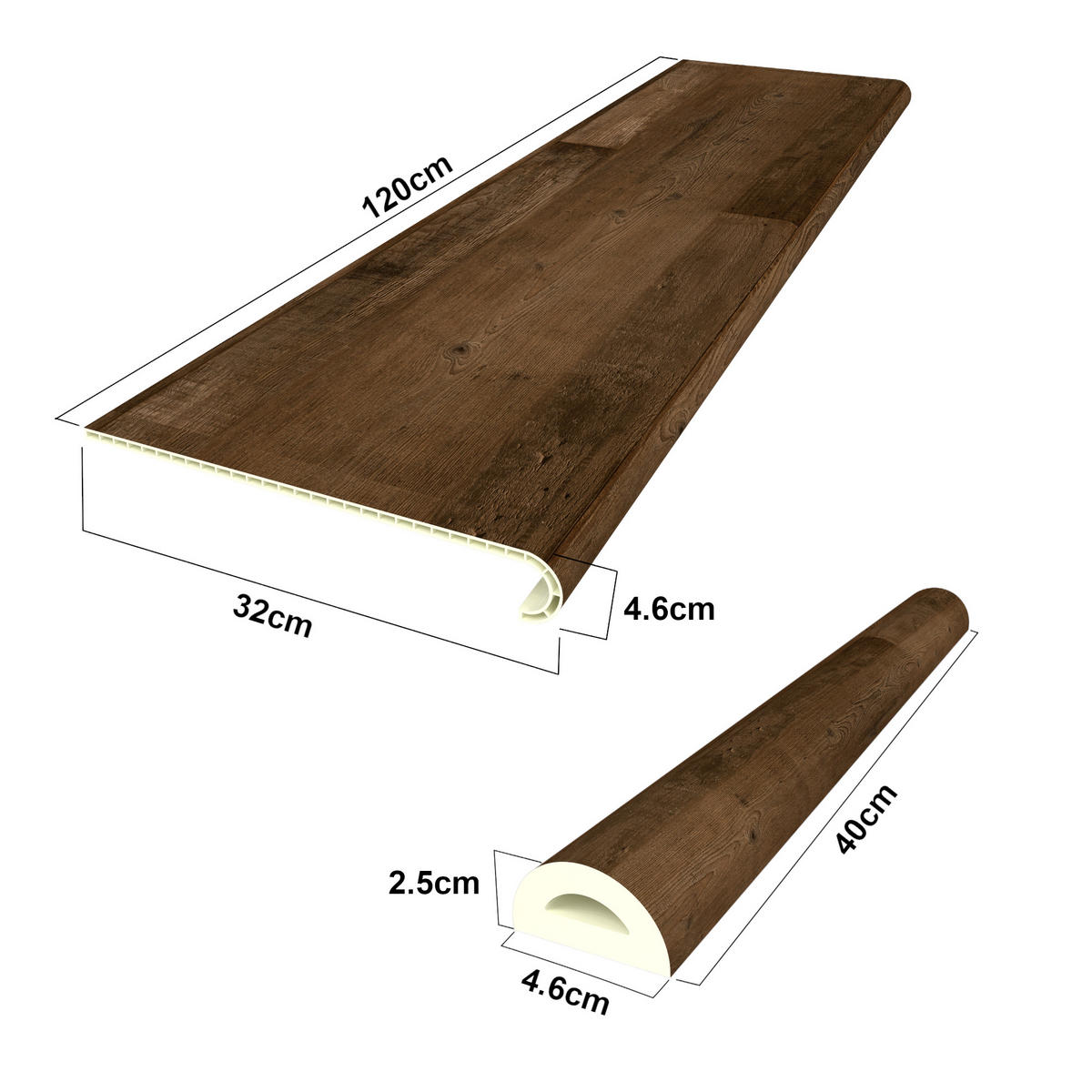 TREPPENVERKLEIDUNG-SET 4 TLG. Bunschoten - Dunkelbraun, Kunststoff (120/32cm) - NEU.HOLZ