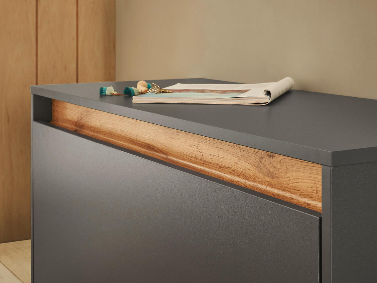 GARDEROBENBANK grau matt, Eiche Wotan 100 cm, Schuhbank mit Stauraum - Silberfarben/Eiche Wotan, Holzwerkstoff/Kunststoff (100/45/40cm) - Furn.Design
