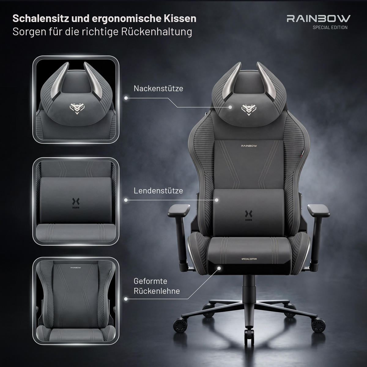 GAMINGSTUHL X-Horn 2.0. - Grau, Textil (74/122/53cm) - Diablo Chairs