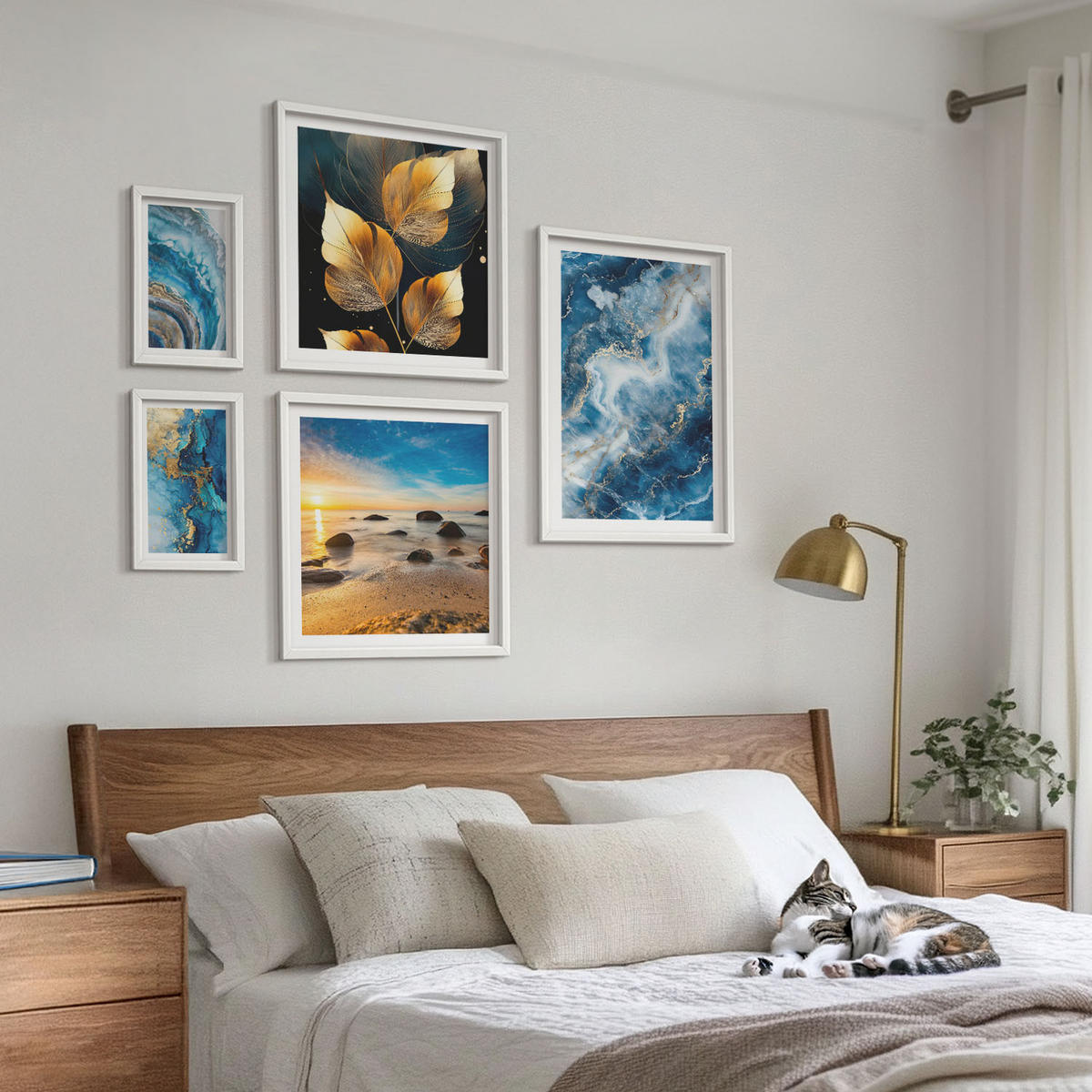 WANDBILDER 5er-Set - 50x50 cm & 20x30 cm & 40x60 cm Weißer Rahmen - Porträt einer Frau, Auge, Farben, Emotionen - Weiß, Kunststoff (40/60cm) - ArtPrintCave