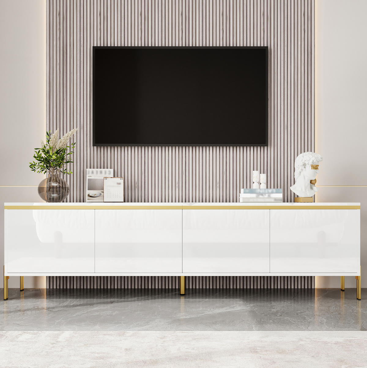 TV-ELEMENT mit 4 Türen 170 x 38 x 50 cm Weiß Hochglanz - Weiß, Holzwerkstoff (38/50/170cm) - Beauniv